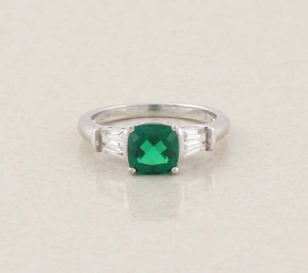Sterling Silver Green Chrome Diopside & White Sapphire Ring Size 7
